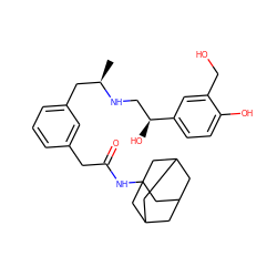 C[C@H](Cc1cccc(CC(=O)NC23CC4CC(CC(C4)C2)C3)c1)NC[C@H](O)c1ccc(O)c(CO)c1 ZINC000029131023