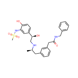 C[C@H](Cc1cccc(CC(=O)NCc2ccccc2)c1)NC[C@H](O)c1ccc(O)c(NS(C)(=O)=O)c1 ZINC000064564481