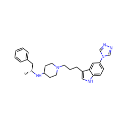 C[C@H](Cc1ccccc1)NC1CCN(CCCc2c[nH]c3ccc(-n4cnnc4)cc23)CC1 ZINC000027557055