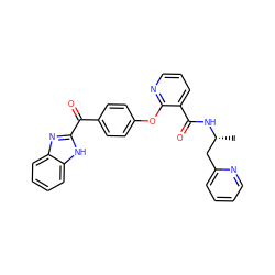 C[C@H](Cc1ccccn1)NC(=O)c1cccnc1Oc1ccc(C(=O)c2nc3ccccc3[nH]2)cc1 ZINC000139309626