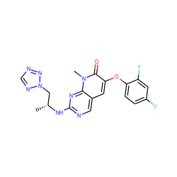 C[C@H](Cn1ncnn1)Nc1ncc2cc(Oc3ccc(F)cc3F)c(=O)n(C)c2n1 ZINC000058638683