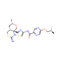 C[C@H](F)COc1cnc(C(=O)Nc2csc([C@]34CO[C@@H](C)C[C@H]3CSC(=N)N4)n2)cn1 ZINC001772647838