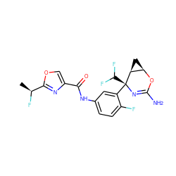 C[C@H](F)c1nc(C(=O)Nc2ccc(F)c([C@@]3(C(F)F)N=C(N)O[C@@H]4C[C@@H]43)c2)co1 ZINC000220650687