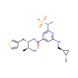 C[C@H](N)[C@H](Cc1ccsc1)NC(=O)c1cc(NC[C@H]2C[C@@H]2C)nc(N(C)S(C)(=O)=O)c1 ZINC000014961858