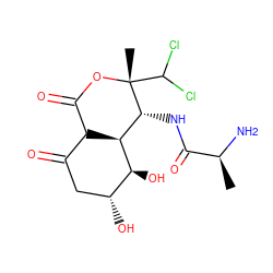 C[C@H](N)C(=O)N[C@@H]1[C@@H]2C(C(=O)C[C@@H](O)[C@@H]2O)C(=O)O[C@]1(C)C(Cl)Cl ZINC000138628690