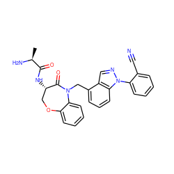 C[C@H](N)C(=O)N[C@H]1COc2ccccc2N(Cc2cccc3c2cnn3-c2ccccc2C#N)C1=O ZINC000220127552