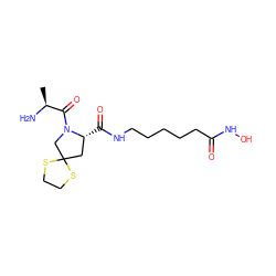 C[C@H](N)C(=O)N1CC2(C[C@H]1C(=O)NCCCCCC(=O)NO)SCCS2 ZINC000072105118