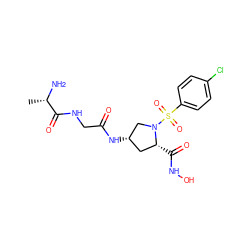 C[C@H](N)C(=O)NCC(=O)N[C@H]1C[C@@H](C(=O)NO)N(S(=O)(=O)c2ccc(Cl)cc2)C1 ZINC000169332659