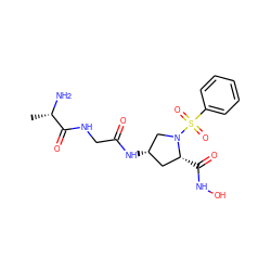 C[C@H](N)C(=O)NCC(=O)N[C@H]1C[C@@H](C(=O)NO)N(S(=O)(=O)c2ccccc2)C1 ZINC000169330089