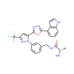 C[C@H](N)C(=O)NCc1cccc(-n2nc(C(F)(F)F)cc2-c2nnc(-c3cccc4[nH]ccc34)o2)c1 ZINC000095493439