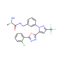 C[C@H](N)C(=O)NCc1cccc(-n2nc(C(F)(F)F)cc2-c2nnc(-c3ccccc3Cl)o2)c1 ZINC000040891758