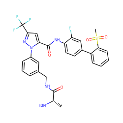 C[C@H](N)C(=O)NCc1cccc(-n2nc(C(F)(F)F)cc2C(=O)Nc2ccc(-c3ccccc3S(C)(=O)=O)cc2F)c1 ZINC000042805240