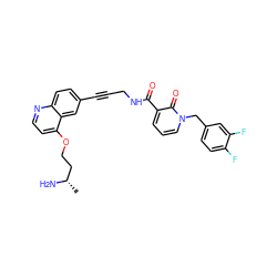 C[C@H](N)CCOc1ccnc2ccc(C#CCNC(=O)c3cccn(Cc4ccc(F)c(F)c4)c3=O)cc12 ZINC000096176238