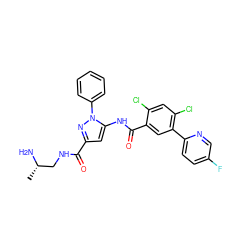 C[C@H](N)CNC(=O)c1cc(NC(=O)c2cc(-c3ccc(F)cn3)c(Cl)cc2Cl)n(-c2ccccc2)n1 ZINC001772608700