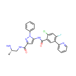 C[C@H](N)CNC(=O)c1cc(NC(=O)c2cc(-c3ccccn3)c(F)cc2Cl)n(-c2ccccc2)n1 ZINC001772636521