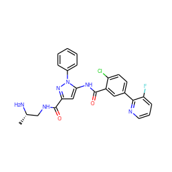 C[C@H](N)CNC(=O)c1cc(NC(=O)c2cc(-c3ncccc3F)ccc2Cl)n(-c2ccccc2)n1 ZINC001772635350