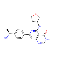 C[C@H](N)c1ccc(-c2cc3ncn(C)c(=O)c3c(N[C@@H]3CCOC3)n2)cc1 ZINC000143475723