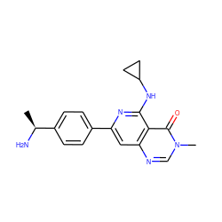 C[C@H](N)c1ccc(-c2cc3ncn(C)c(=O)c3c(NC3CC3)n2)cc1 ZINC000143434336