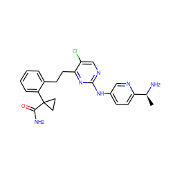 C[C@H](N)c1ccc(Nc2ncc(Cl)c(CCc3ccccc3C3(C(N)=O)CC3)n2)cn1 ZINC000211106746