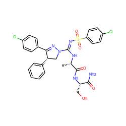 C[C@H](N/C(=N\S(=O)(=O)c1ccc(Cl)cc1)N1C[C@H](c2ccccc2)C(c2ccc(Cl)cc2)=N1)C(=O)N[C@@H](CO)C(N)=O ZINC000095578274