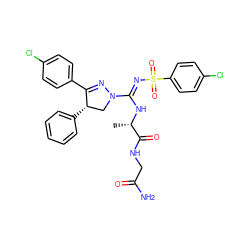 C[C@H](N/C(=N\S(=O)(=O)c1ccc(Cl)cc1)N1C[C@H](c2ccccc2)C(c2ccc(Cl)cc2)=N1)C(=O)NCC(N)=O ZINC000095572379