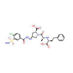 C[C@H](N[C@@H](CCc1ccccc1)C(=O)O)C(=O)N1C[C@@H](NNC(=O)c2ccc(Cl)c(S(N)(=O)=O)c2)C[C@H]1C(=O)O ZINC000029388840