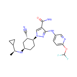 C[C@H](N[C@@H]1CC[C@H](n2cc(C(N)=O)c(Nc3ccc(OC(F)F)nc3)n2)[C@@H](C#N)C1)C1CC1 ZINC000221855151