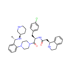 C[C@H](N[C@@H]1CCCNC1)c1ccccc1N1CCN(C(=O)[C@@H](Cc2ccc(Cl)cc2)NC(=O)C[C@@H]2NCCc3ccccc32)CC1 ZINC000028346849