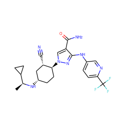 C[C@H](N[C@H]1CC[C@H](n2cc(C(N)=O)c(Nc3ccc(C(F)(F)F)nc3)n2)[C@@H](C#N)C1)C1CC1 ZINC000222974047