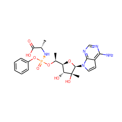 C[C@H](N[P@](=O)(Oc1ccccc1)O[C@@H](C)[C@H]1O[C@@H](n2ccc3c(N)ncnc32)[C@](C)(O)[C@@H]1O)C(=O)O ZINC001772649188