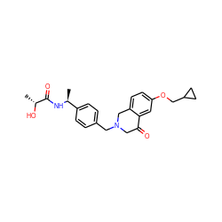 C[C@H](NC(=O)[C@@H](C)O)c1ccc(CN2CC(=O)c3cc(OCC4CC4)ccc3C2)cc1 ZINC001772603482