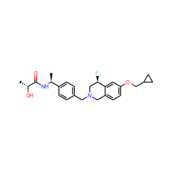 C[C@H](NC(=O)[C@@H](C)O)c1ccc(CN2Cc3ccc(OCC4CC4)cc3[C@H](F)C2)cc1 ZINC001772650126