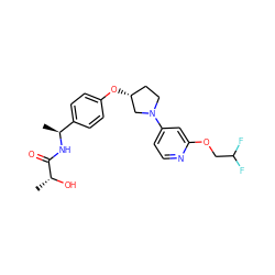 C[C@H](NC(=O)[C@@H](C)O)c1ccc(O[C@@H]2CCN(c3ccnc(OCC(F)F)c3)C2)cc1 ZINC000169709605