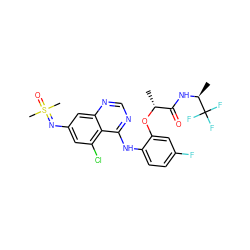 C[C@H](NC(=O)[C@@H](C)Oc1cc(F)ccc1Nc1ncnc2cc(N=S(C)(C)=O)cc(Cl)c12)C(F)(F)F ZINC001772643103