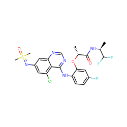 C[C@H](NC(=O)[C@@H](C)Oc1cc(F)ccc1Nc1ncnc2cc(N=S(C)(C)=O)cc(Cl)c12)C(F)F ZINC001772592973