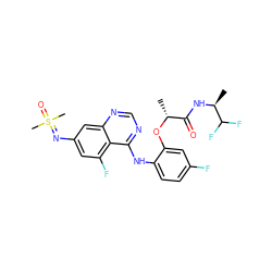 C[C@H](NC(=O)[C@@H](C)Oc1cc(F)ccc1Nc1ncnc2cc(N=S(C)(C)=O)cc(F)c12)C(F)F ZINC001772607854