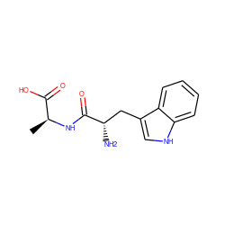 C[C@H](NC(=O)[C@@H](N)Cc1c[nH]c2ccccc12)C(=O)O ZINC000001638007