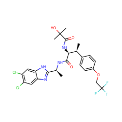 C[C@H](NC(=O)[C@@H](NC(=O)C(C)(C)O)[C@@H](C)c1ccc(OCC(F)(F)F)cc1)c1nc2cc(Cl)c(Cl)cc2[nH]1 ZINC000073197474