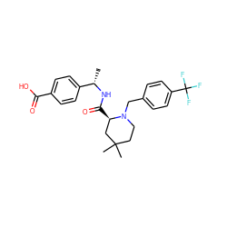 C[C@H](NC(=O)[C@@H]1CC(C)(C)CCN1Cc1ccc(C(F)(F)F)cc1)c1ccc(C(=O)O)cc1 ZINC000206351421