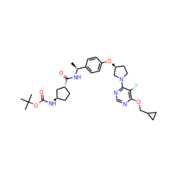 C[C@H](NC(=O)[C@@H]1CC[C@@H](NC(=O)OC(C)(C)C)C1)c1ccc(O[C@H]2CCN(c3ncnc(OCC4CC4)c3F)C2)cc1 ZINC000261070949