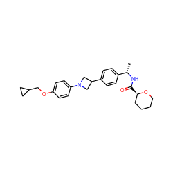 C[C@H](NC(=O)[C@@H]1CCCCO1)c1ccc(C2CN(c3ccc(OCC4CC4)cc3)C2)cc1 ZINC000149978332