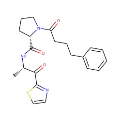 C[C@H](NC(=O)[C@@H]1CCCN1C(=O)CCCc1ccccc1)C(=O)c1nccs1 ZINC000027618571