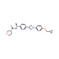 C[C@H](NC(=O)[C@@H]1CCOC1)c1ccc(C2CN(c3ccc(OCC4CC4)cc3)C2)cc1 ZINC000149972022