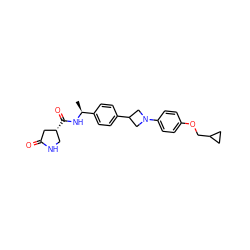 C[C@H](NC(=O)[C@@H]1CNC(=O)C1)c1ccc(C2CN(c3ccc(OCC4CC4)cc3)C2)cc1 ZINC000149955541