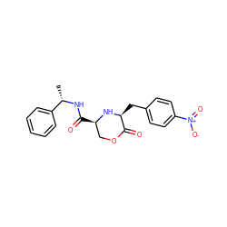 C[C@H](NC(=O)[C@@H]1COC(=O)[C@H](Cc2ccc([N+](=O)[O-])cc2)N1)c1ccccc1 ZINC000038147789