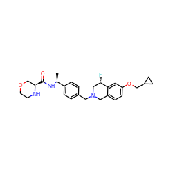 C[C@H](NC(=O)[C@@H]1COCCN1)c1ccc(CN2Cc3ccc(OCC4CC4)cc3[C@@H](F)C2)cc1 ZINC001772600538