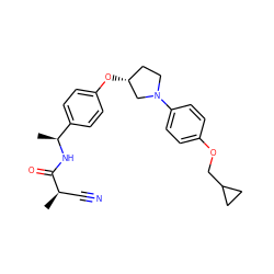 C[C@H](NC(=O)[C@H](C)C#N)c1ccc(O[C@@H]2CCN(c3ccc(OCC4CC4)cc3)C2)cc1 ZINC001772620548