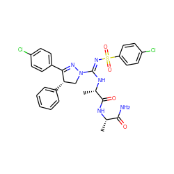 C[C@H](NC(=O)[C@H](C)N/C(=N\S(=O)(=O)c1ccc(Cl)cc1)N1C[C@H](c2ccccc2)C(c2ccc(Cl)cc2)=N1)C(N)=O ZINC000095573094