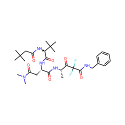 C[C@H](NC(=O)[C@H](CC(=O)N(C)C)NC(=O)[C@@H](NC(=O)CC(C)(C)C)C(C)(C)C)C(=O)C(F)(F)C(=O)NCc1ccccc1 ZINC000027331786