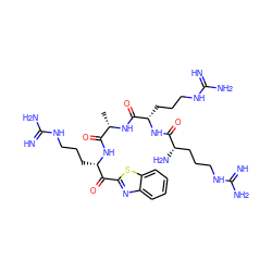 C[C@H](NC(=O)[C@H](CCCNC(=N)N)NC(=O)[C@@H](N)CCCNC(=N)N)C(=O)N[C@@H](CCCNC(=N)N)C(=O)c1nc2ccccc2s1 ZINC000299836627